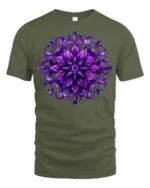 Psychedelic Floral Mandala T-Shirt Artistic Zen Style - military green t-shirt on white background