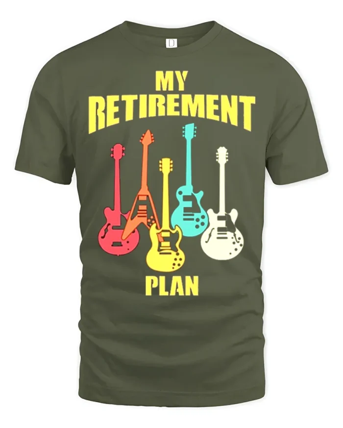 Guitar Lover’s Retirement T-Shirt Soft Cotton Rock Tee - military green t-shirt on white background