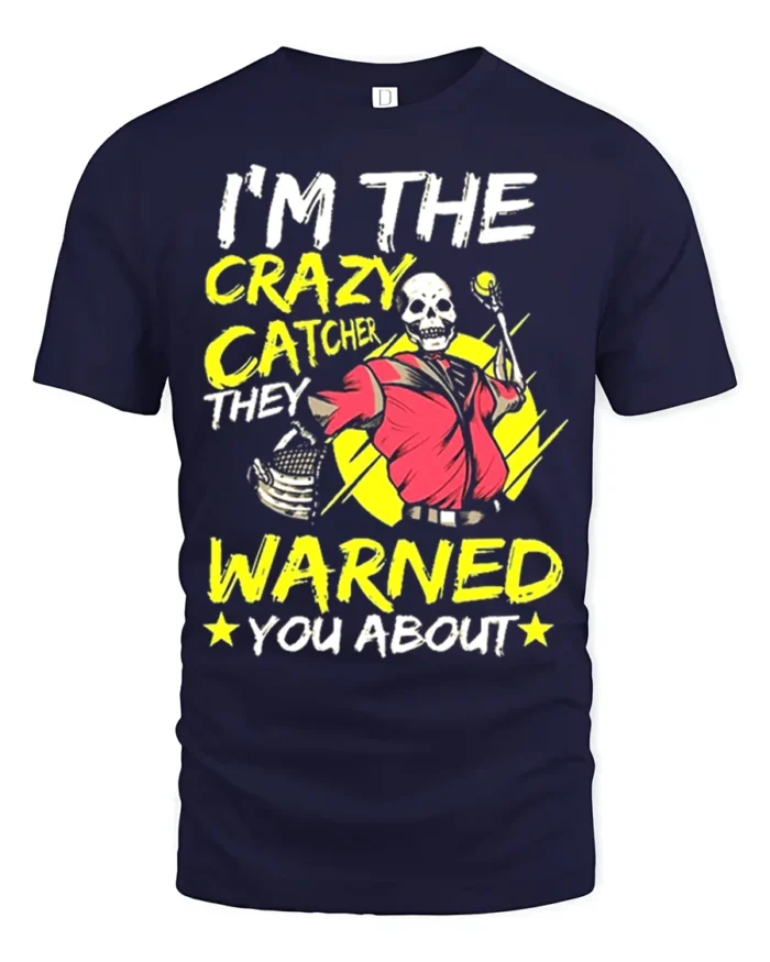 Funny Skeleton Catcher T-Shirt Wild Baseball Humor Tee - navy t-shirt on white background