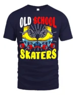 Old School Skaters T-Shirt Retro Roller Skate Graphic Tee - navy t-shirt on white background