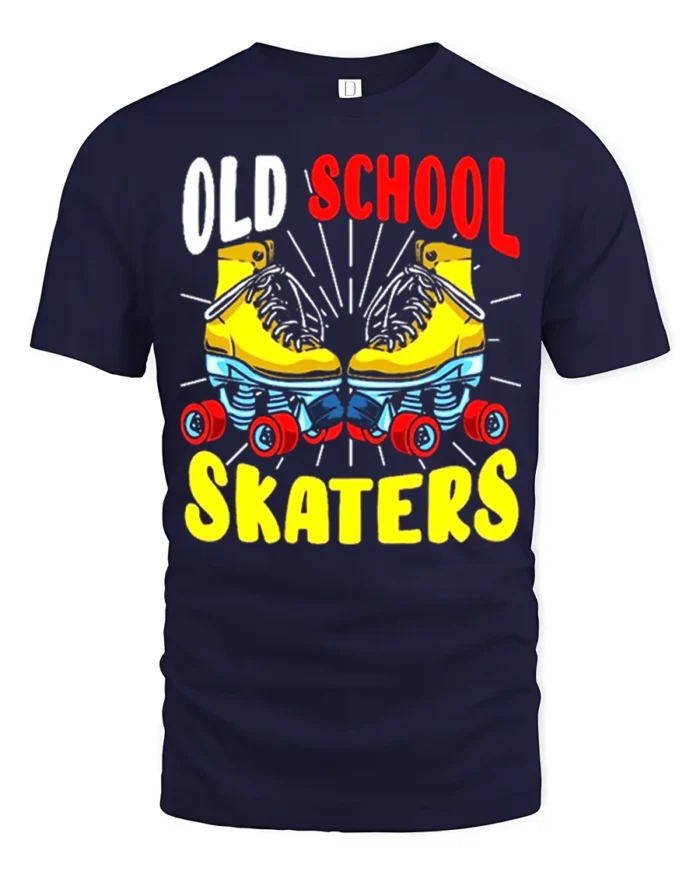 Old School Skaters T-Shirt Retro Roller Skate Graphic Tee - navy t-shirt on white background
