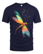 Rainbow Dragonfly T-Shirt Colorful Nature Insect Design - navy t-shirt on white background