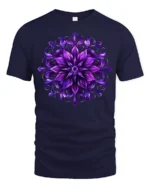 Psychedelic Floral Mandala T-Shirt Artistic Zen Style - navy t-shirt on white background
