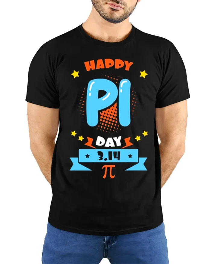 Cool Math Pi 3.14 T-Shirt for Pi Day Fun Science Tee - model wearing black shirt, hands behind back