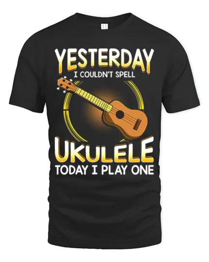 Cool Ukulele Graphic Tee Funny Musician T-Shirt Gift Idea - black t-shirt on white background
