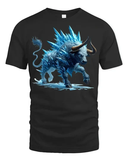 Ice Bull T-Shirt Frost Beast Graphic Tee for Bold Style - black t-shirt on white background