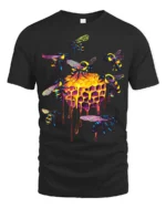 Neon Honeycomb Bee T-Shirt Vibrant Dripping Hive Tee - black t-shirt on white background