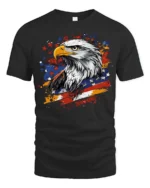 Patriotic Eagle T-Shirt with USA Flag Splash Graphic - black t-shirt on white background