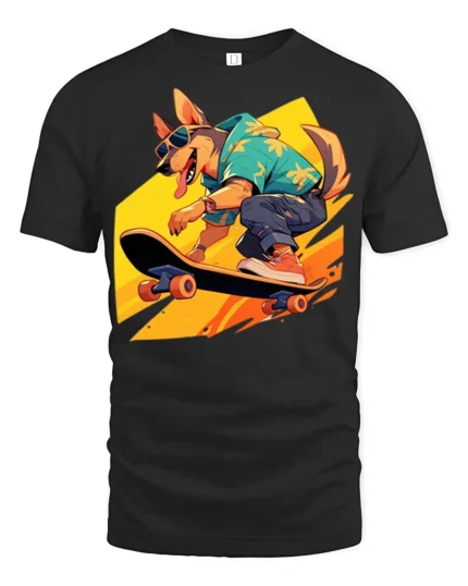 Cool Dog Skateboarding T-Shirt Funny Streetwear Tee - black t-shirt on white background