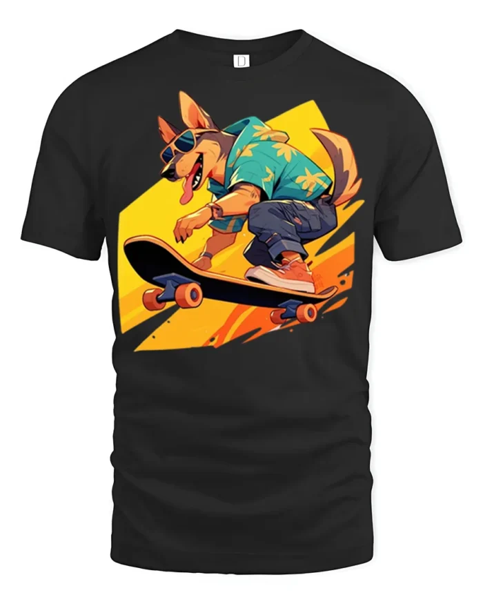 Cool Dog Skateboarding T-Shirt Funny Streetwear Tee - black t-shirt on white background