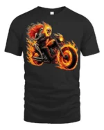 Flaming Skeleton Motorcycle T-Shirt Biker Rider Tee - black t-shirt on white background