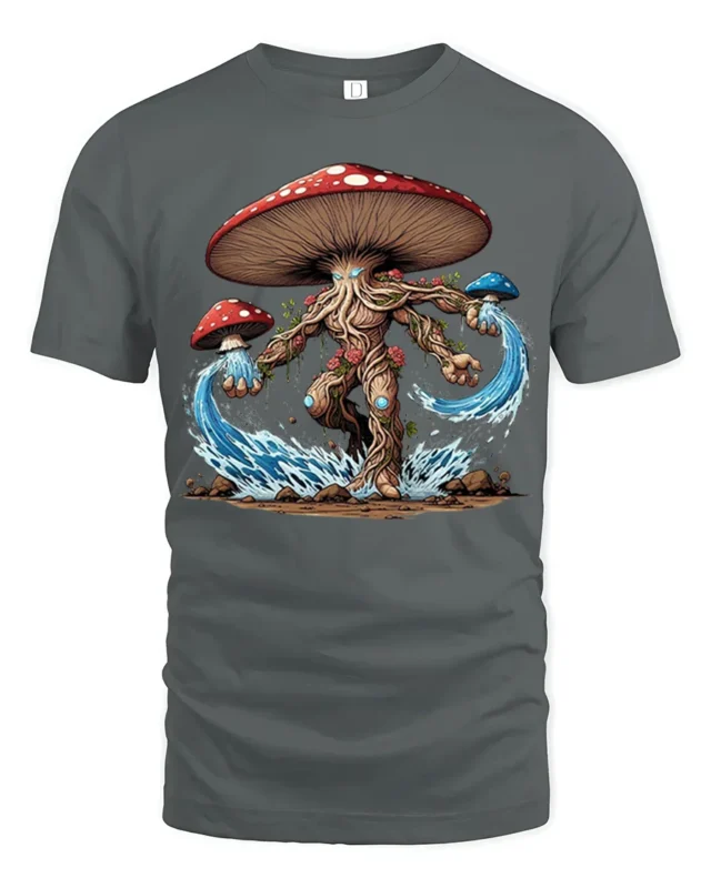 Mystic Mushroom Elemental T-Shirt Fantasy Nature Tee - gray t-shirt on white background