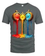 Melting Clocks T-Shirt Colorful Surreal Art Tee - gray t-shirt on white background