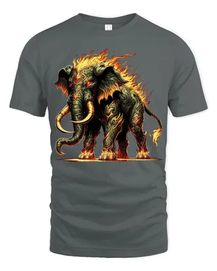 Fiery Mammoth T-Shirt Tribal Flame Elephant Graphic Tee - gray t-shirt on white background