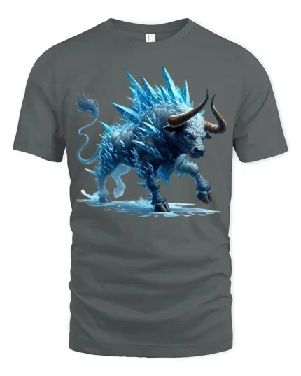 Ice Bull T-Shirt Frost Beast Graphic Tee for Bold Style - gray t-shirt on white background