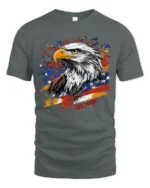 Patriotic Eagle T-Shirt with USA Flag Splash Graphic - gray t-shirt on white background