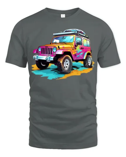 Colorful Off-Road Jeep T-Shirt Adventure Graphic Tee - gray t-shirt on white background