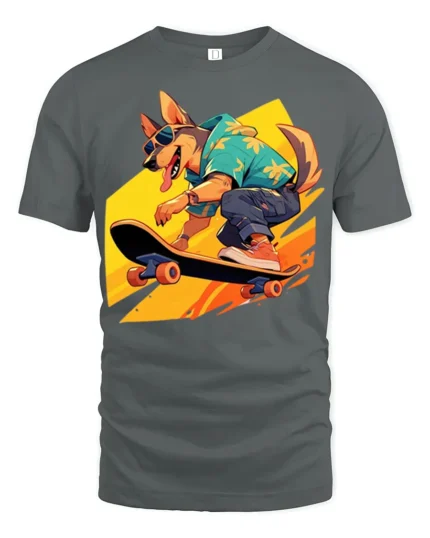 Cool Dog Skateboarding T-Shirt Funny Streetwear Tee - gray t-shirt on white background