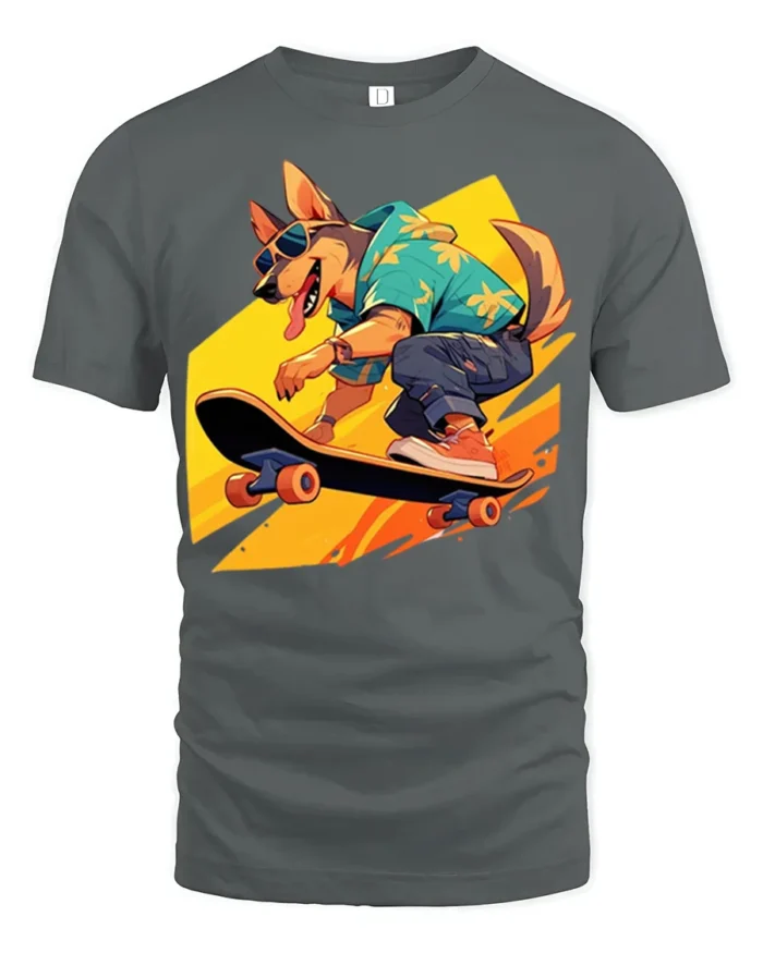 Cool Dog Skateboarding T-Shirt Funny Streetwear Tee - gray t-shirt on white background