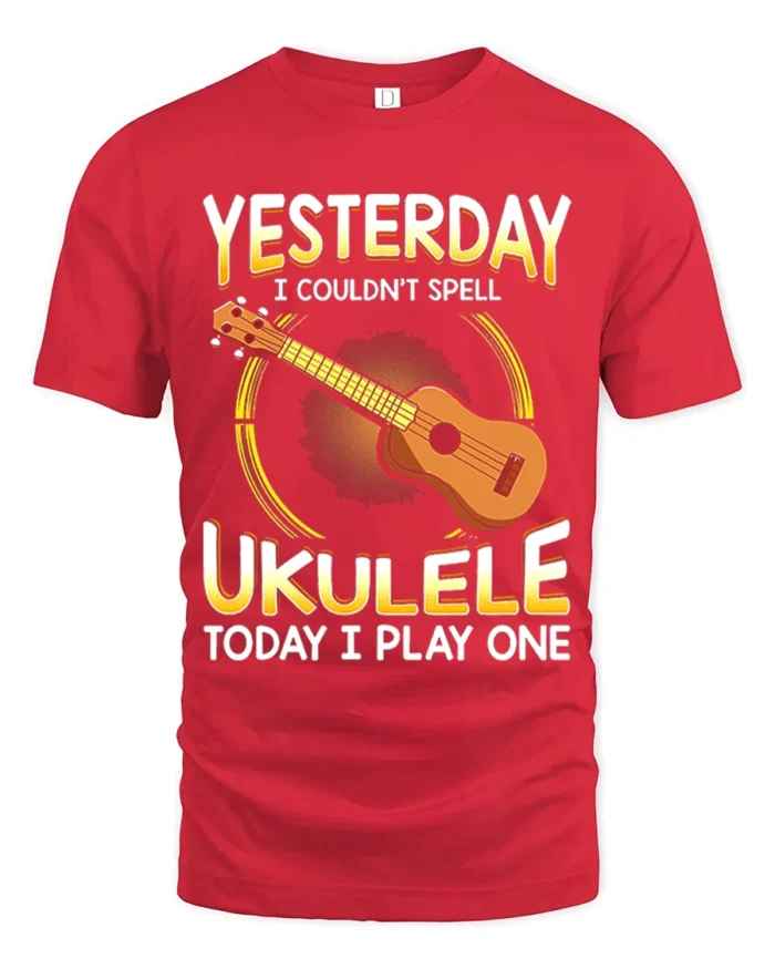 Cool Ukulele Graphic Tee Funny Musician T-Shirt Gift Idea - red t-shirt on white background