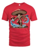 Mystic Mushroom Elemental T-Shirt Fantasy Nature Tee - red t-shirt on white background