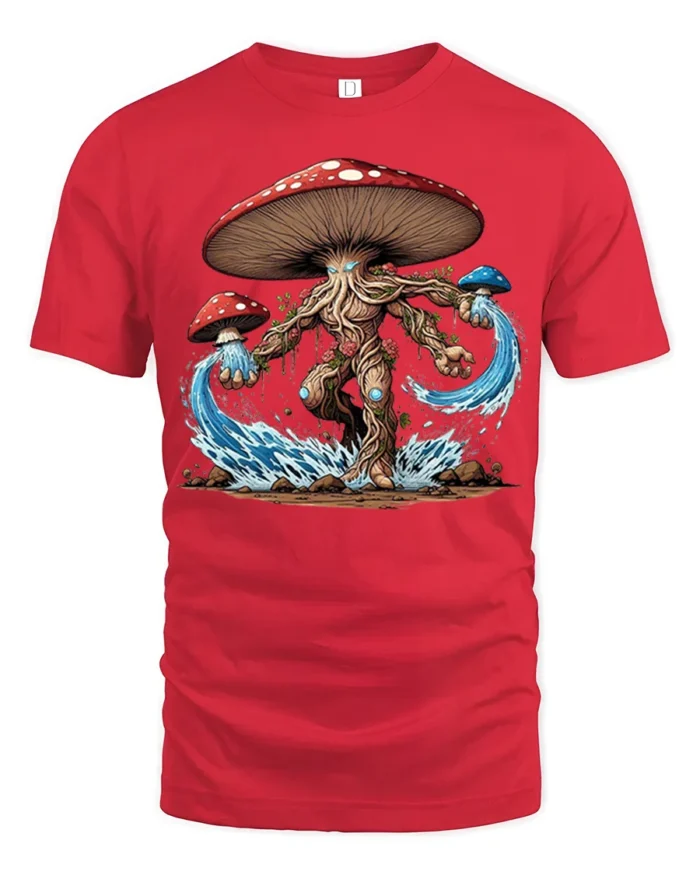 Mystic Mushroom Elemental T-Shirt Fantasy Nature Tee - red t-shirt on white background