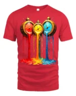 Melting Clocks T-Shirt Colorful Surreal Art Tee - red t-shirt on white background