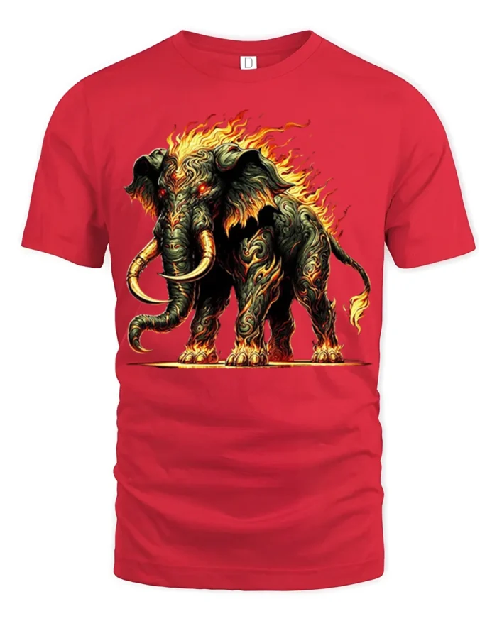 Fiery Mammoth T-Shirt Tribal Flame Elephant Graphic Tee - red t-shirt on white background