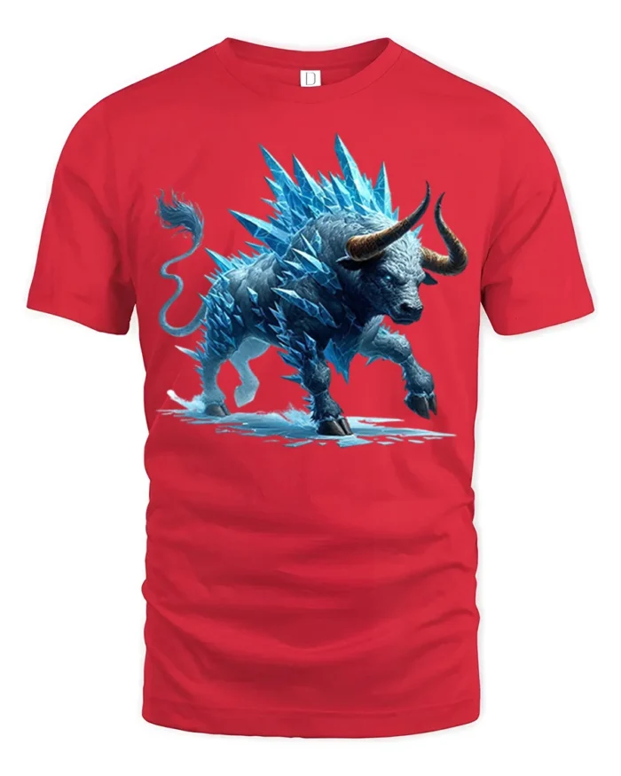 Ice Bull T-Shirt Frost Beast Graphic Tee for Bold Style - red t-shirt on white background