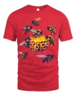 Neon Honeycomb Bee T-Shirt Vibrant Dripping Hive Tee - red t-shirt on white background