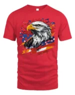Patriotic Eagle T-Shirt with USA Flag Splash Graphic - red t-shirt on white background