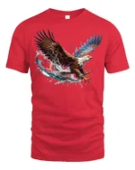 Flying Bald Eagle T-Shirt Majestic Water Splash Graphic - red t-shirt on white background