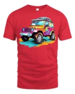 Colorful Off-Road Jeep T-Shirt Adventure Graphic Tee - red t-shirt on white background
