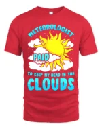 Funny Meteorologist T-Shirt Head in the Clouds Tee - red t-shirt on white background