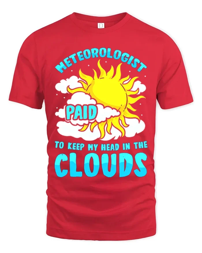 Funny Meteorologist T-Shirt Head in the Clouds Tee - red t-shirt on white background