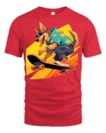 Cool Dog Skateboarding T-Shirt Funny Streetwear Tee - red t-shirt on white background
