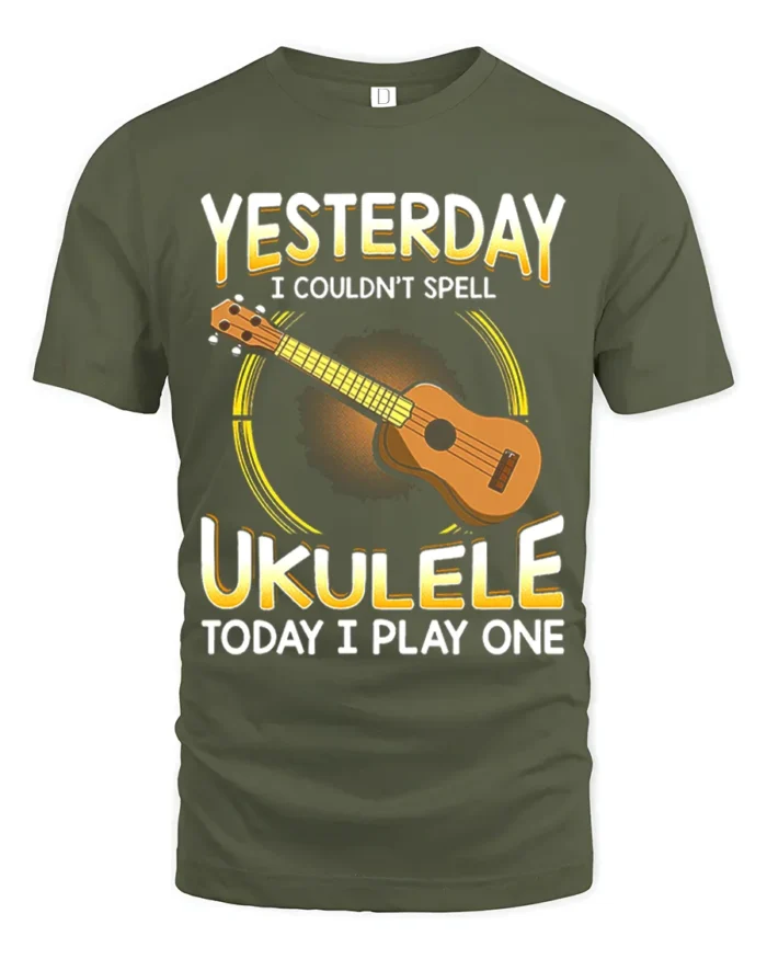 Cool Ukulele Graphic Tee Funny Musician T-Shirt Gift Idea - military green t-shirt on white background