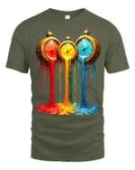 Melting Clocks T-Shirt Colorful Surreal Art Tee - military green t-shirt on white background