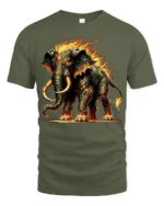 Fiery Mammoth T-Shirt Tribal Flame Elephant Graphic Tee - military green t-shirt on white background