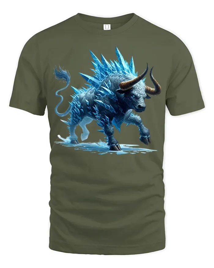 Ice Bull T-Shirt Frost Beast Graphic Tee for Bold Style - military green t-shirt on white background