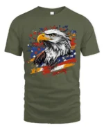 Patriotic Eagle T-Shirt with USA Flag Splash Graphic - military green t-shirt on white background