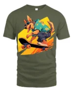 Cool Dog Skateboarding T-Shirt Funny Streetwear Tee - military green t-shirt on white background