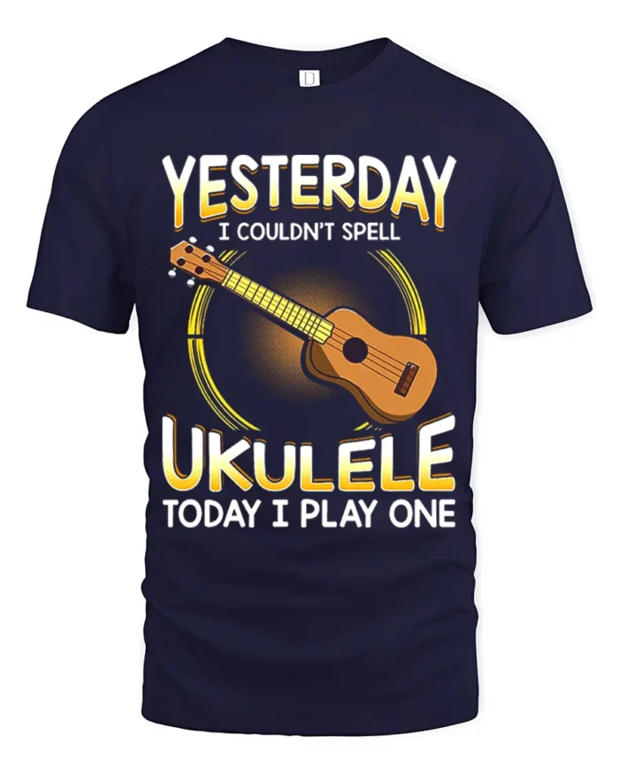 Cool Ukulele Graphic Tee Funny Musician T-Shirt Gift Idea - navy t-shirt on white background