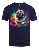 Color Splash Pug T-Shirt Cute Dog Graphic Tee for Pet Lovers - navy t-shirt on white background