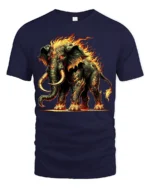 Fiery Mammoth T-Shirt Tribal Flame Elephant Graphic Tee - navy t-shirt on white background