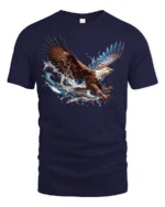 Flying Bald Eagle T-Shirt Majestic Water Splash Graphic - navy t-shirt on white background