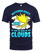 Funny Meteorologist T-Shirt Head in the Clouds Tee - navy t-shirt on white background