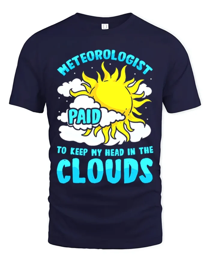Funny Meteorologist T-Shirt Head in the Clouds Tee - navy t-shirt on white background