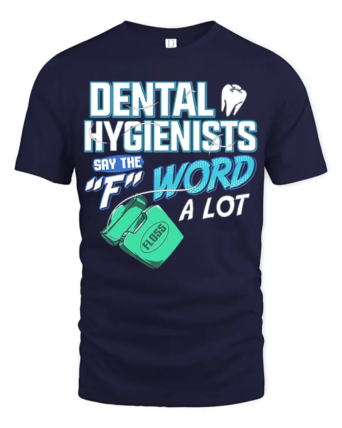 Funny Dental Hygienist T-Shirt Floss Joke Graphic Tee - navy t-shirt on white background