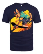 Cool Dog Skateboarding T-Shirt Funny Streetwear Tee - navy t-shirt on white background